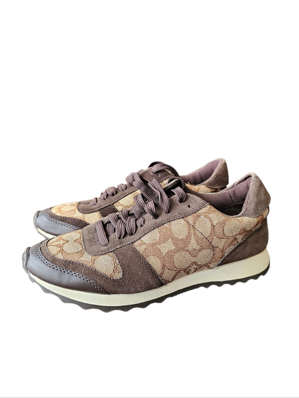 Coach Mason Signature Jacquard Khaki Chestnut Sneakers - Picture 7 of 8